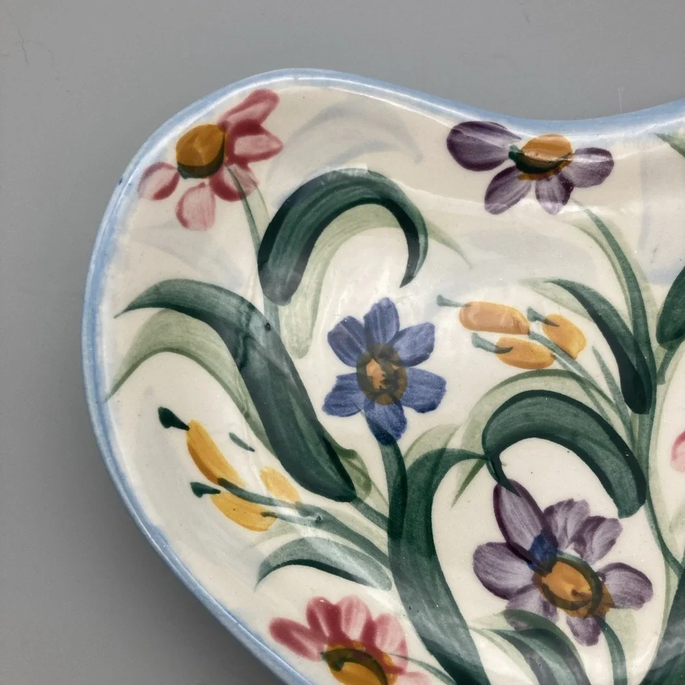 Heart Shaped Maypop Ceramic Dish Pottery by Gail Pittman 2000 Signed Floral